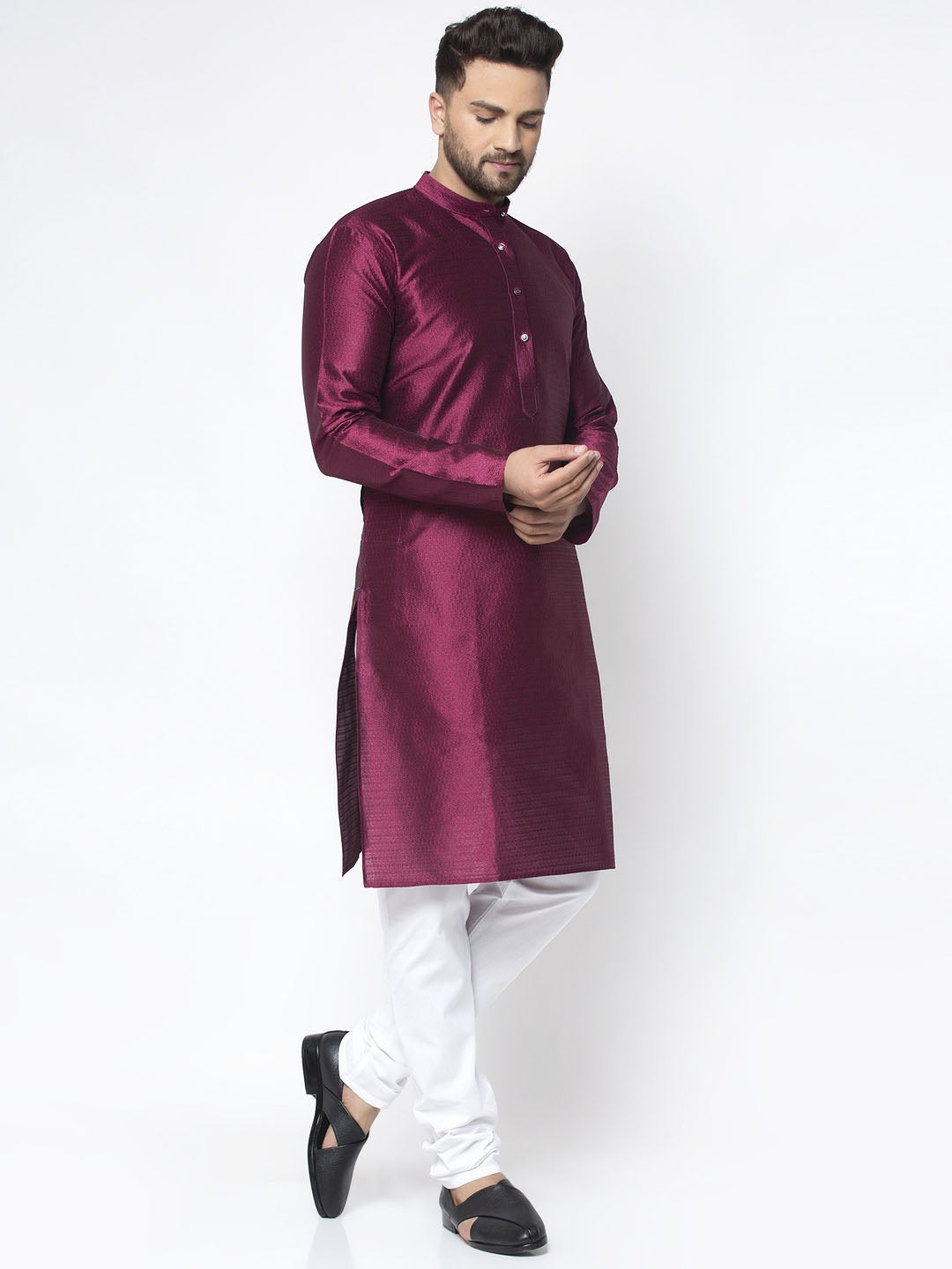 Jompers Men Purple & White Woven Design Kurta Only | Grocsy