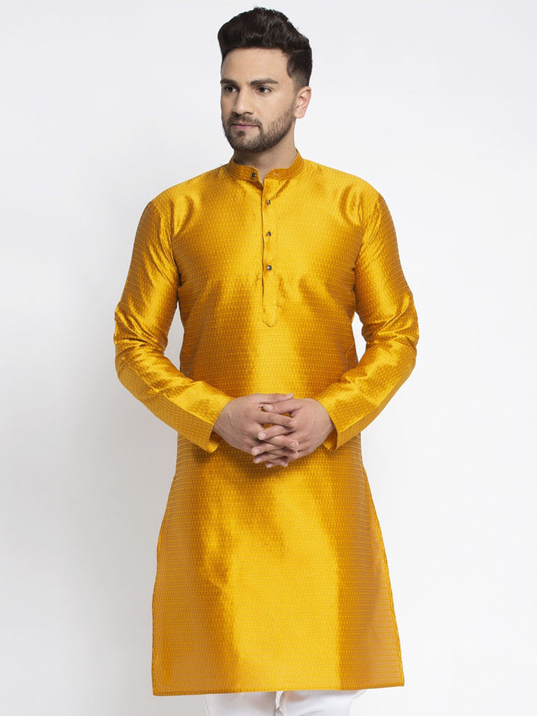 Jompers Men Yellow & White Woven Design Kurta Only | Grocsy
