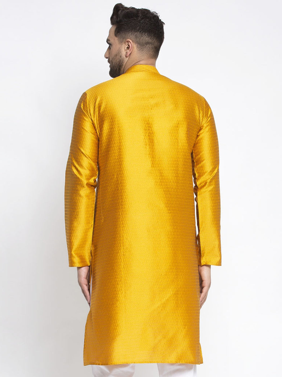 Jompers Men Yellow & White Woven Design Kurta Only | Grocsy