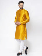 Jompers Men Yellow & White Woven Design Kurta Only | Grocsy