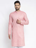 Jompers Men White & Pink Self Design Kurta Only | Grocsy