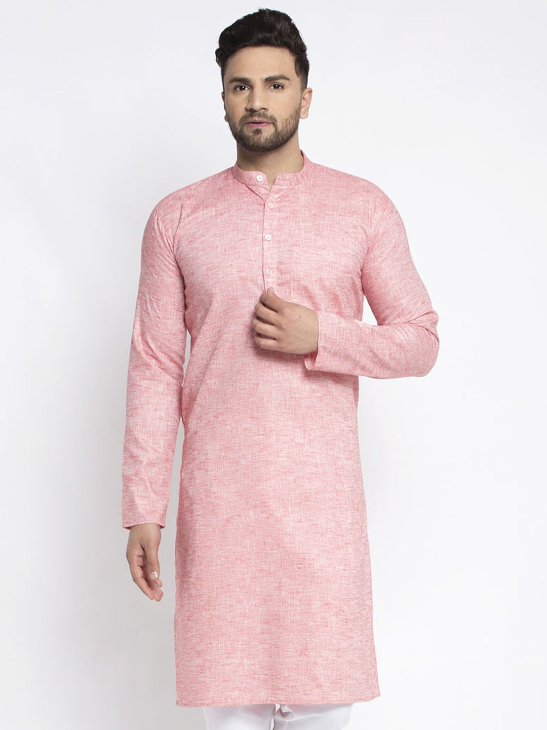 Jompers Men White & Pink Self Design Kurta Only | Grocsy