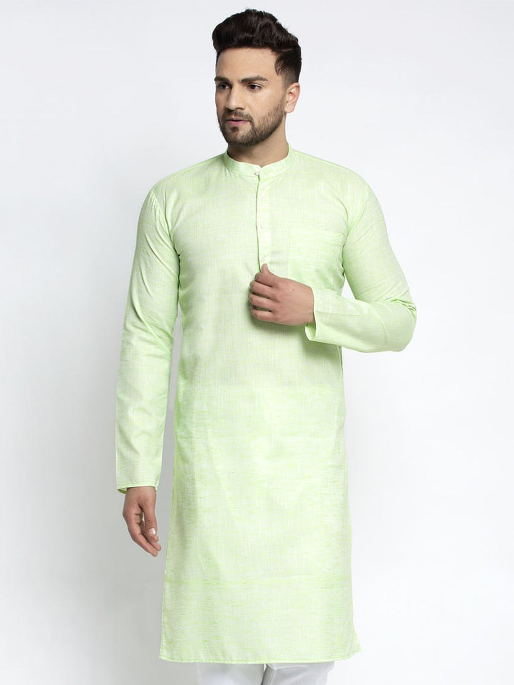 Jompers Men Green & White Self Design Kurta Only | Grocsy