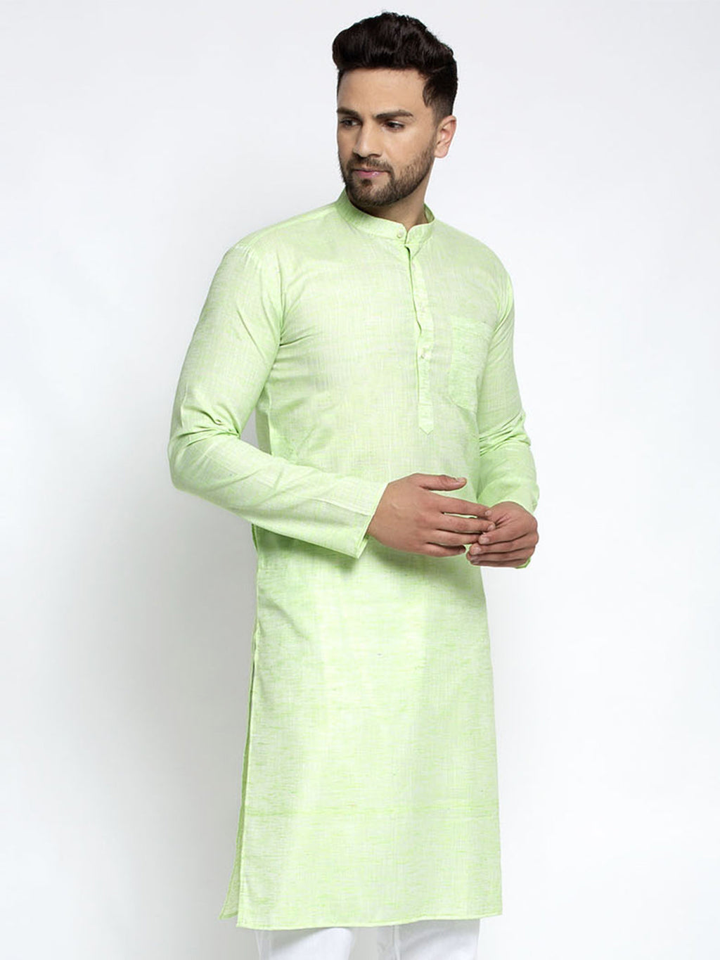 Jompers Men Green & White Self Design Kurta Only | Grocsy