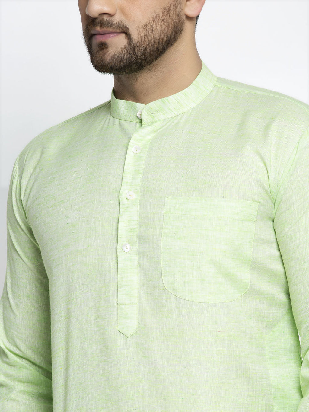 Jompers Men Green & White Self Design Kurta Only | Grocsy