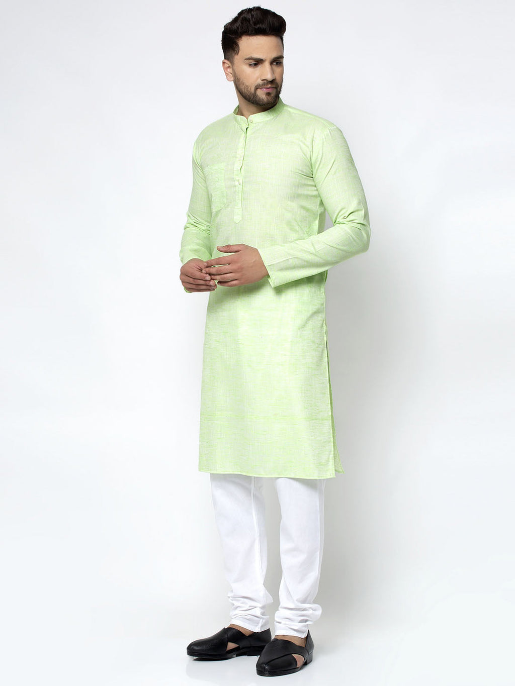 Jompers Men Green & White Self Design Kurta Only | Grocsy