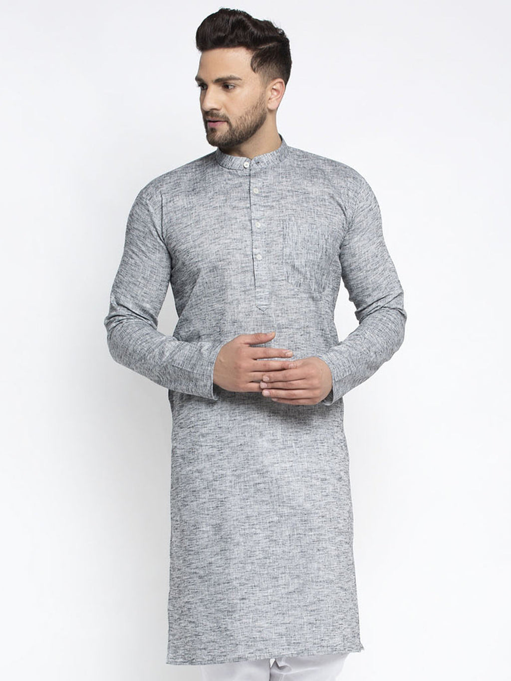 Jompers Men Grey & White Self Design Kurta Only | Grocsy