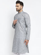 Jompers Men Grey & White Self Design Kurta Only | Grocsy