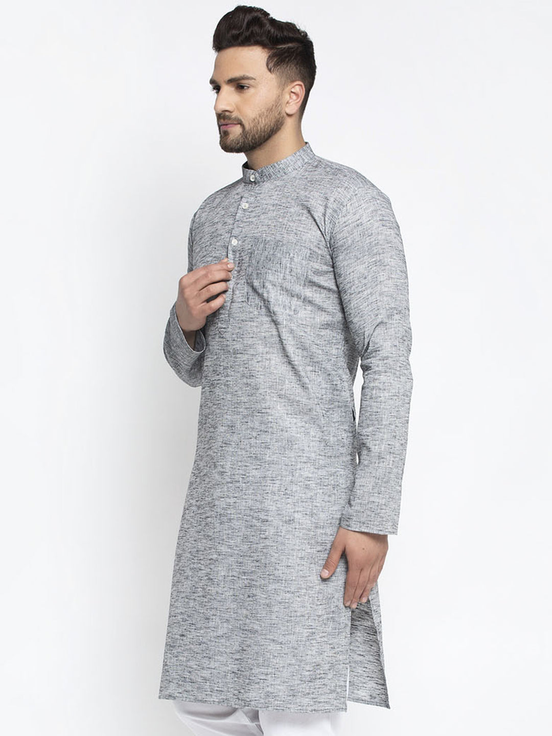 Jompers Men Grey & White Self Design Kurta Only | Grocsy