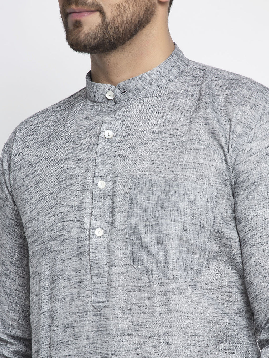 Jompers Men Grey & White Self Design Kurta Only | Grocsy