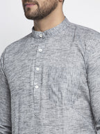 Jompers Men Grey & White Self Design Kurta Only | Grocsy