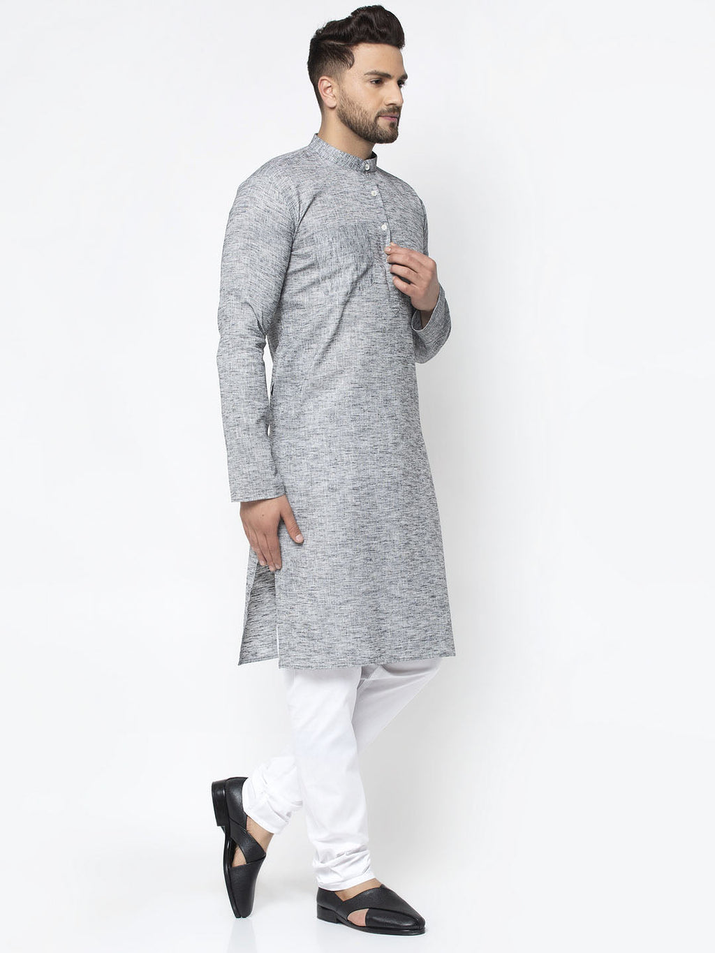 Jompers Men Grey & White Self Design Kurta Only | Grocsy