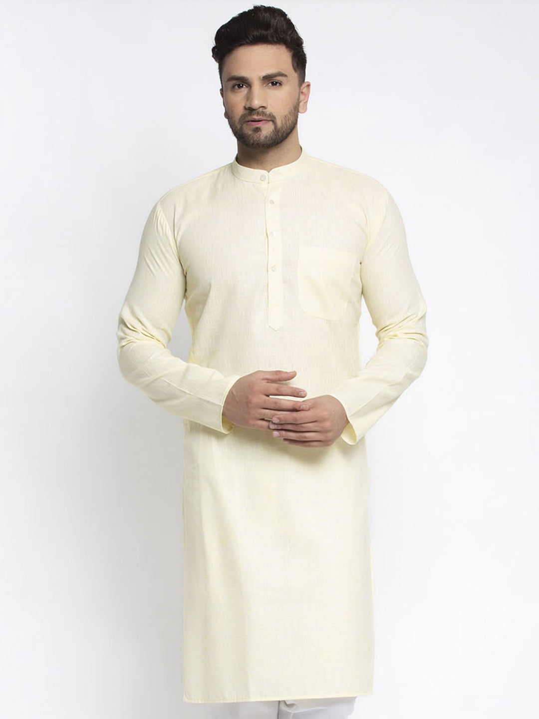 Jompers Men Lemon Yellow & White Self Design Kurta Only | Grocsy