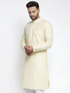 Jompers Men Lemon Yellow & White Self Design Kurta Only | Grocsy