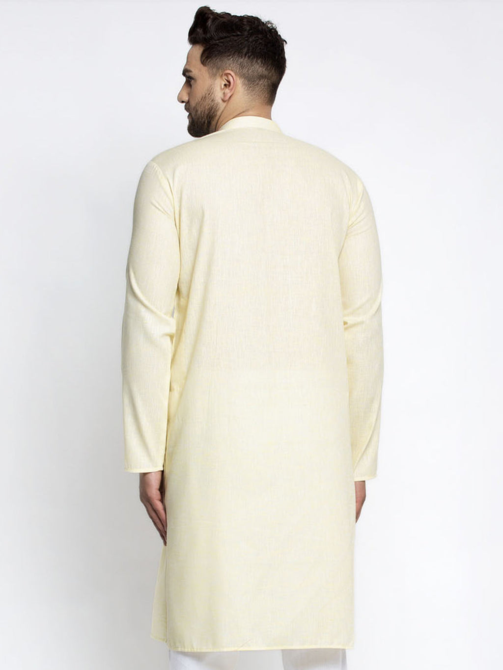 Jompers Men Lemon Yellow & White Self Design Kurta Only | Grocsy