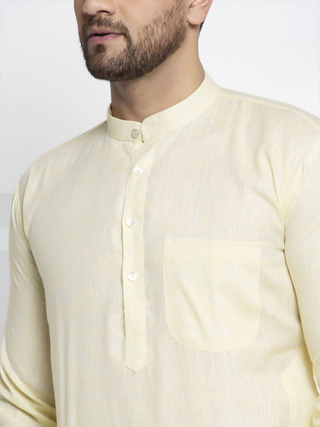 Jompers Men Lemon Yellow & White Self Design Kurta Only | Grocsy