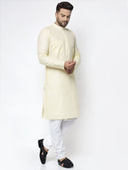 Jompers Men Lemon Yellow & White Self Design Kurta Only | Grocsy