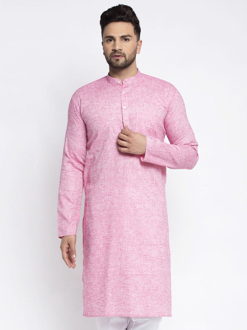 Jompers Men Pink & White Self Design Kurta Only | Grocsy