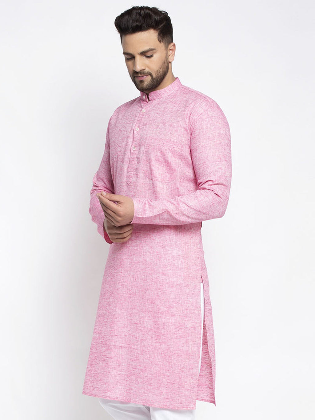 Jompers Men Pink & White Self Design Kurta Only | Grocsy