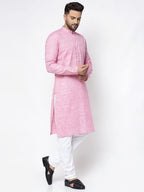 Jompers Men Pink & White Self Design Kurta Only | Grocsy