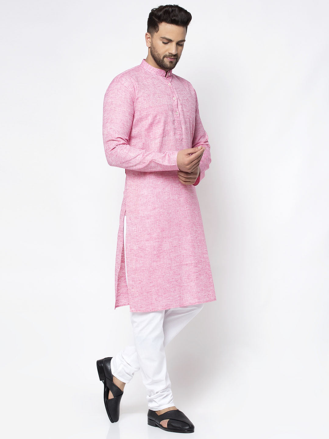 Jompers Men Pink & White Self Design Kurta Only | Grocsy