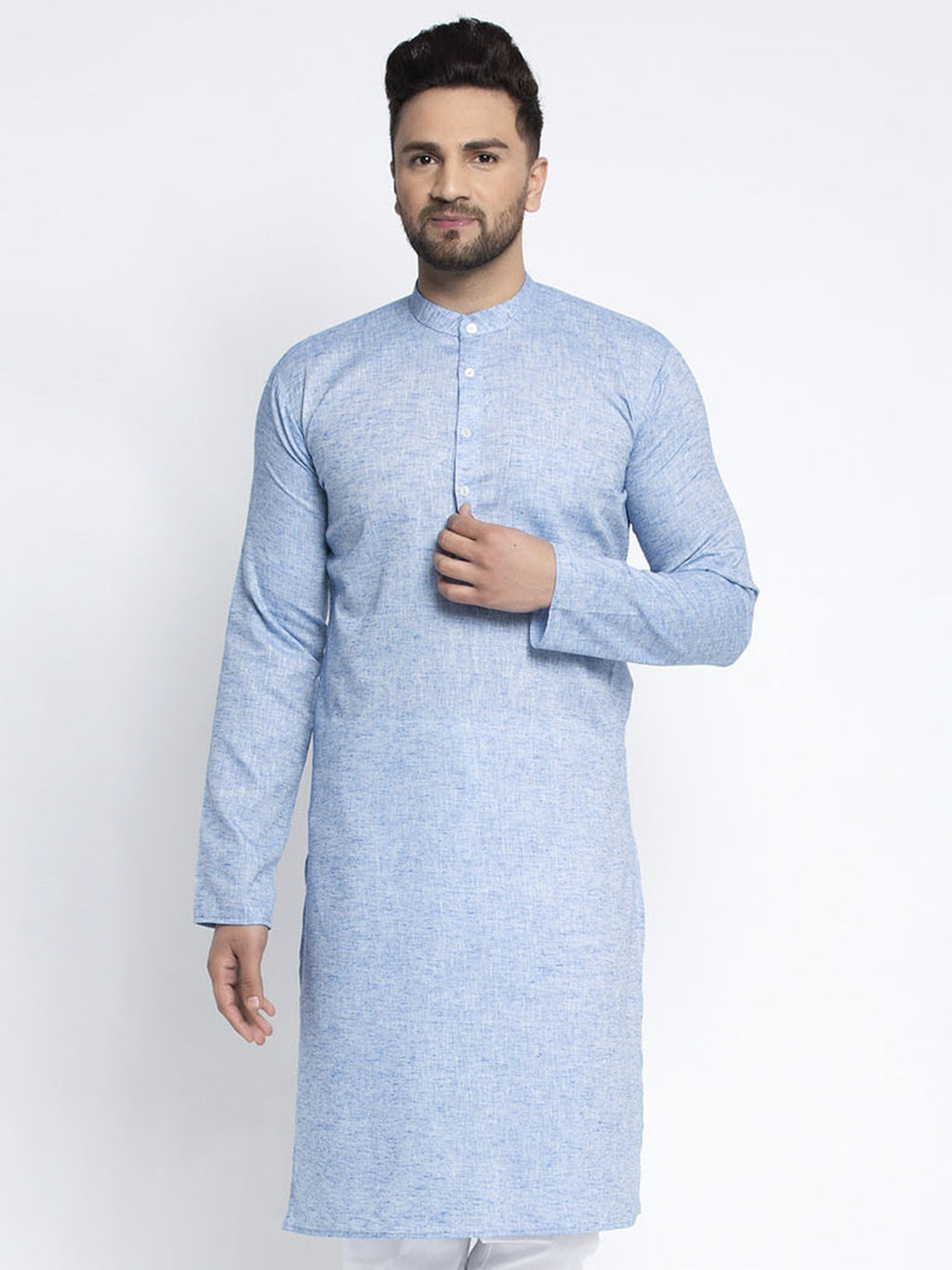 Jompers Men Blue & White Self Design Kurta Only | Grocsy