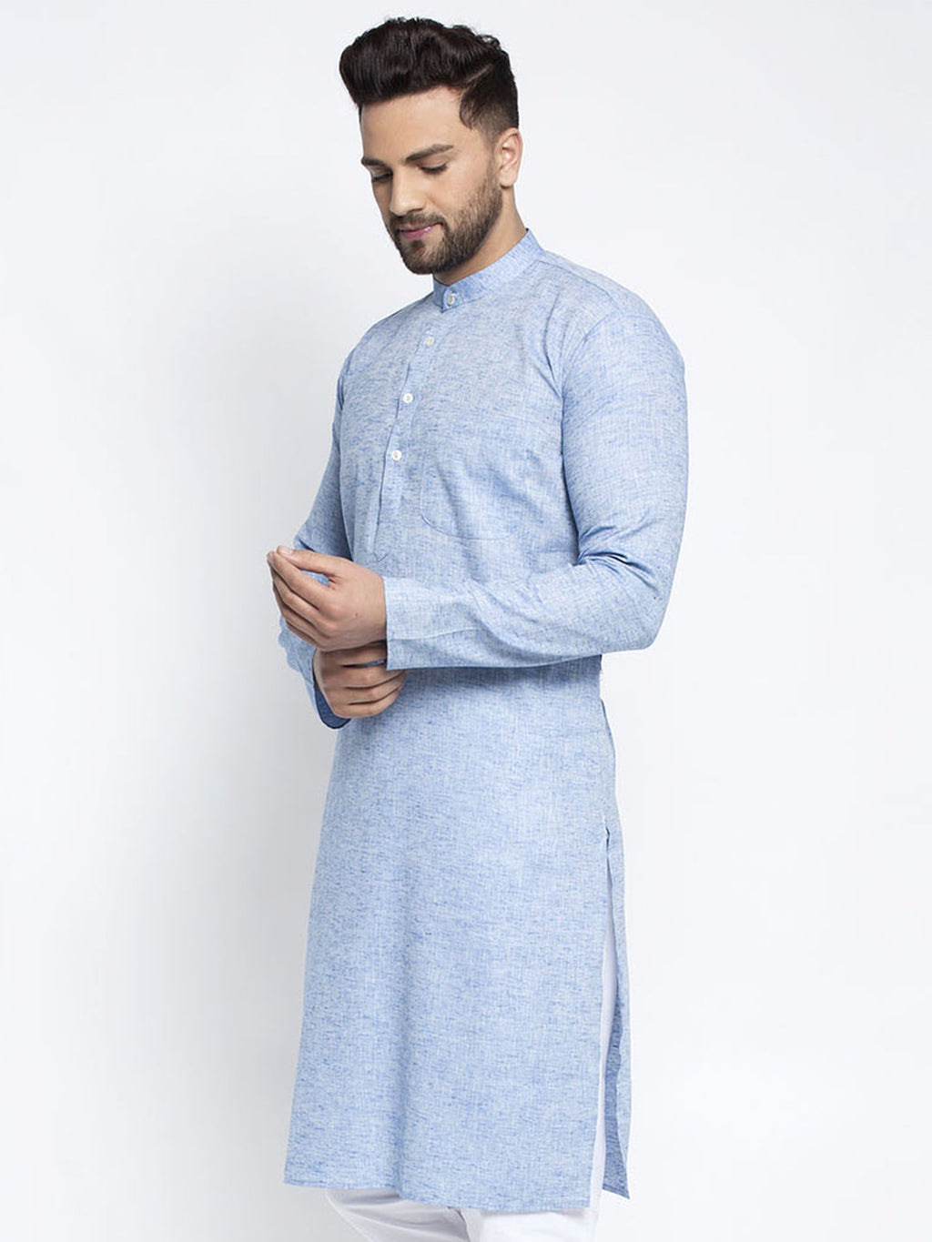 Jompers Men Blue & White Self Design Kurta Only | Grocsy