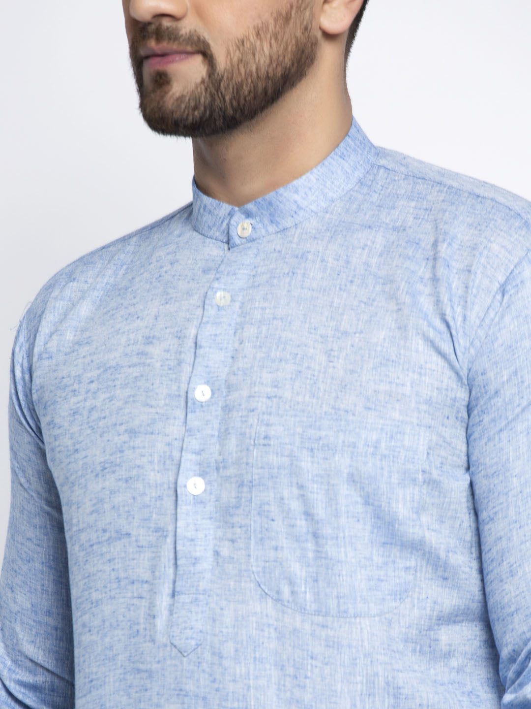 Jompers Men Blue & White Self Design Kurta Only | Grocsy