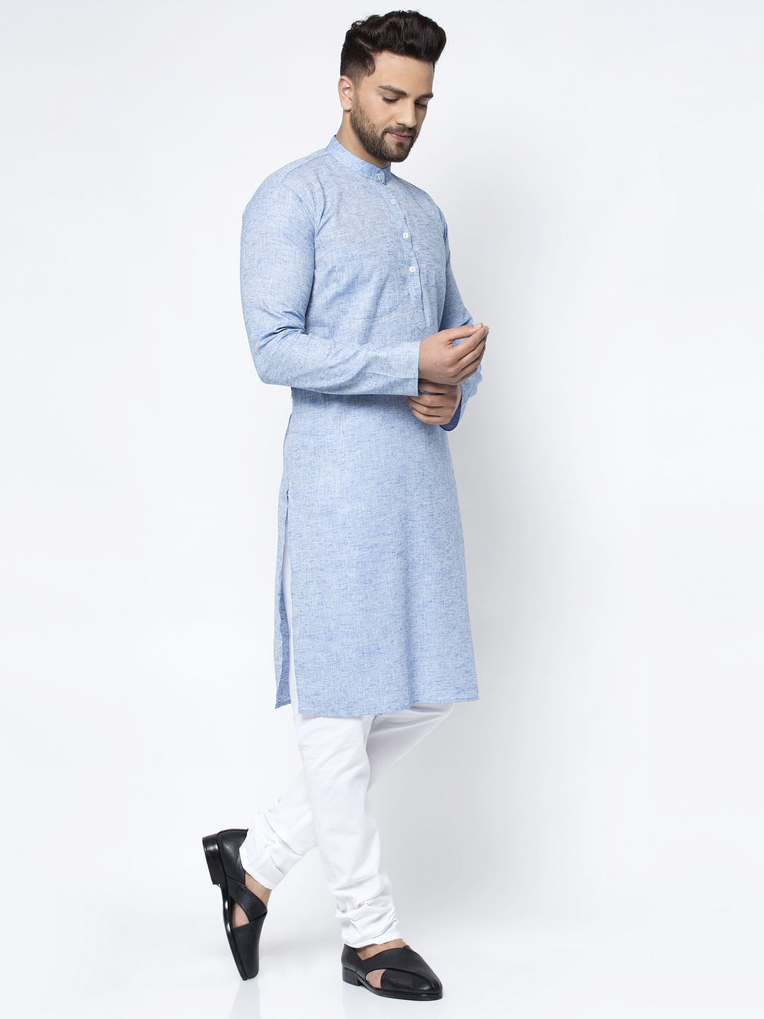Jompers Men Blue & White Self Design Kurta Only | Grocsy