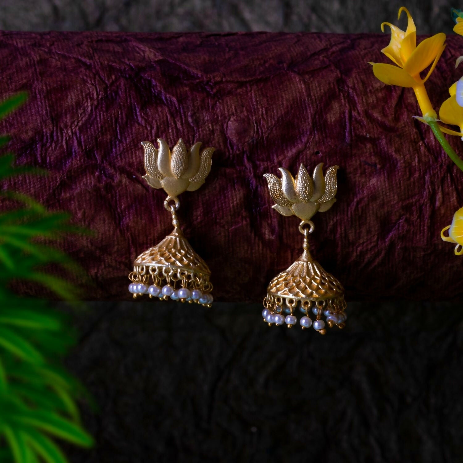 Joban Fashion Women Matte Gold Brass Jhumka | Grocsy