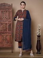 Myshka Women's Multi A-Line Kurta & Trousers With Dupatta | Grocsy