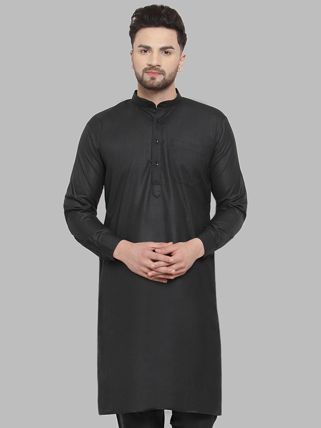Jompers Men's Black Solid Cotton Kurta Only | Grocsy