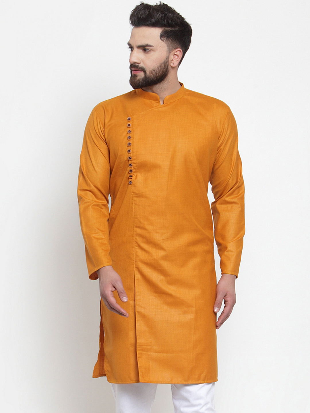 Jompers Men Mustard Solid Kurta Only | Grocsy