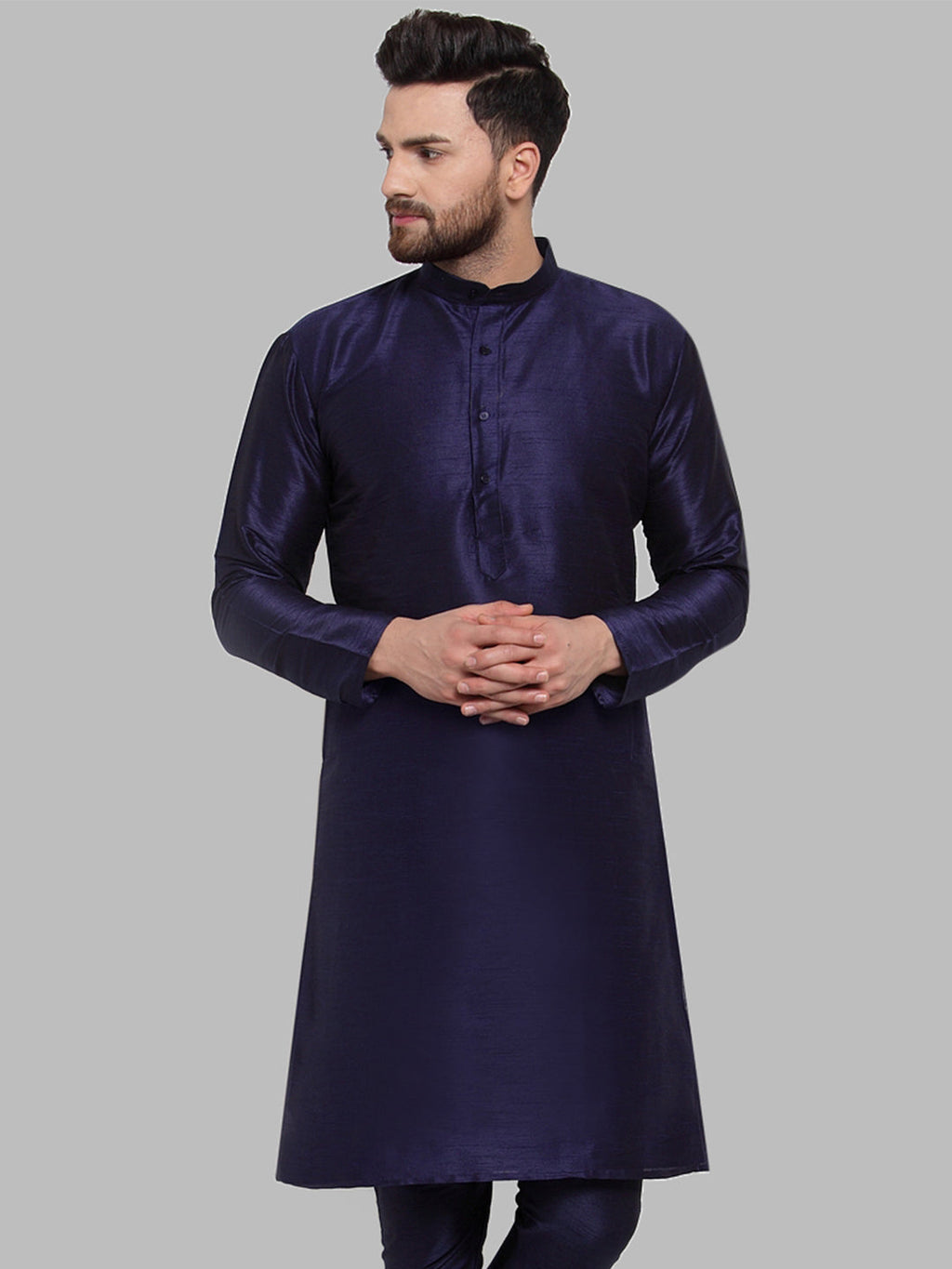 Jompers Men Navy-Blue Solid Kurta Only | Grocsy