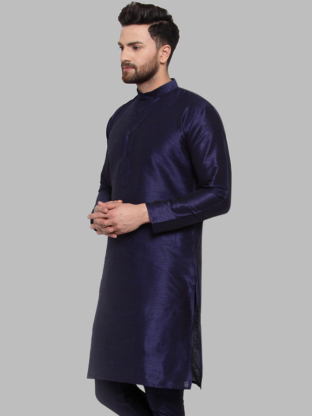 Jompers Men Navy-Blue Solid Kurta Only | Grocsy