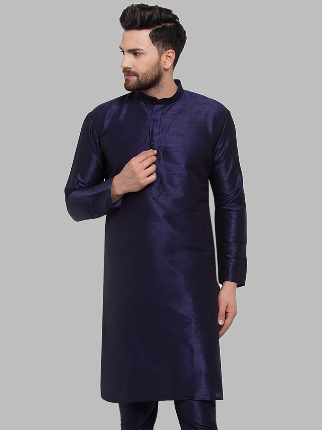 Jompers Men Navy-Blue Solid Kurta Only | Grocsy