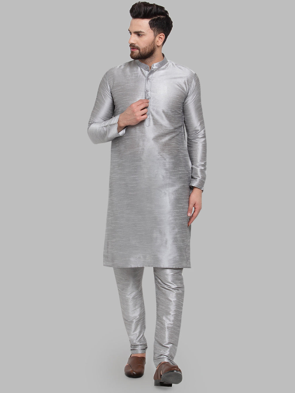 Jompers Men Silver Solid Kurta Only | Grocsy