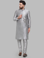 Jompers Men Silver Solid Kurta Only | Grocsy