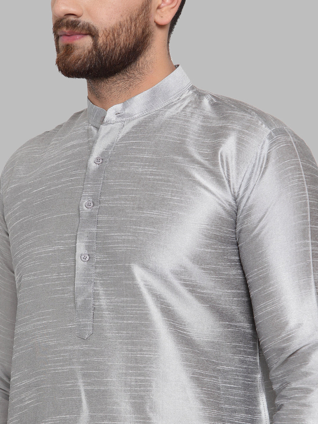 Jompers Men Silver Solid Kurta Only | Grocsy