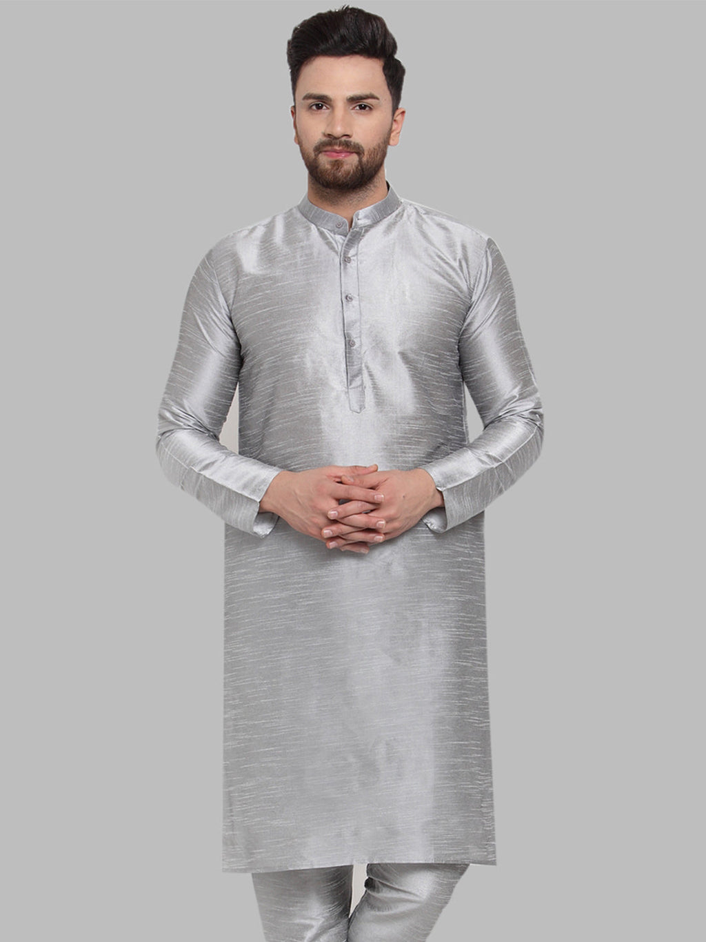 Jompers Men Silver Solid Kurta Only | Grocsy