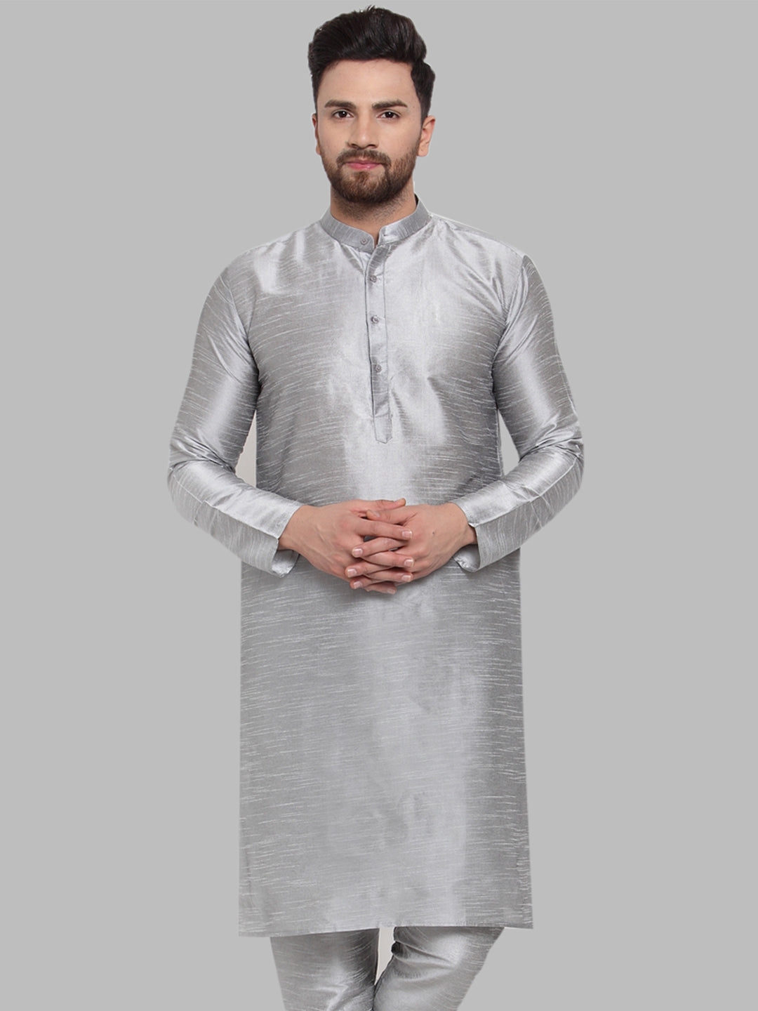 Jompers Men Silver Solid Kurta Only | Grocsy