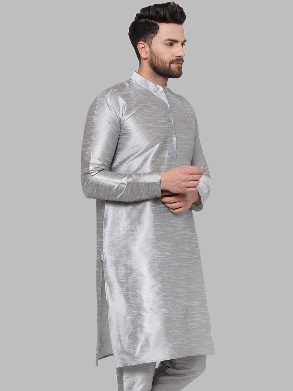 Jompers Men Silver Solid Kurta Only | Grocsy