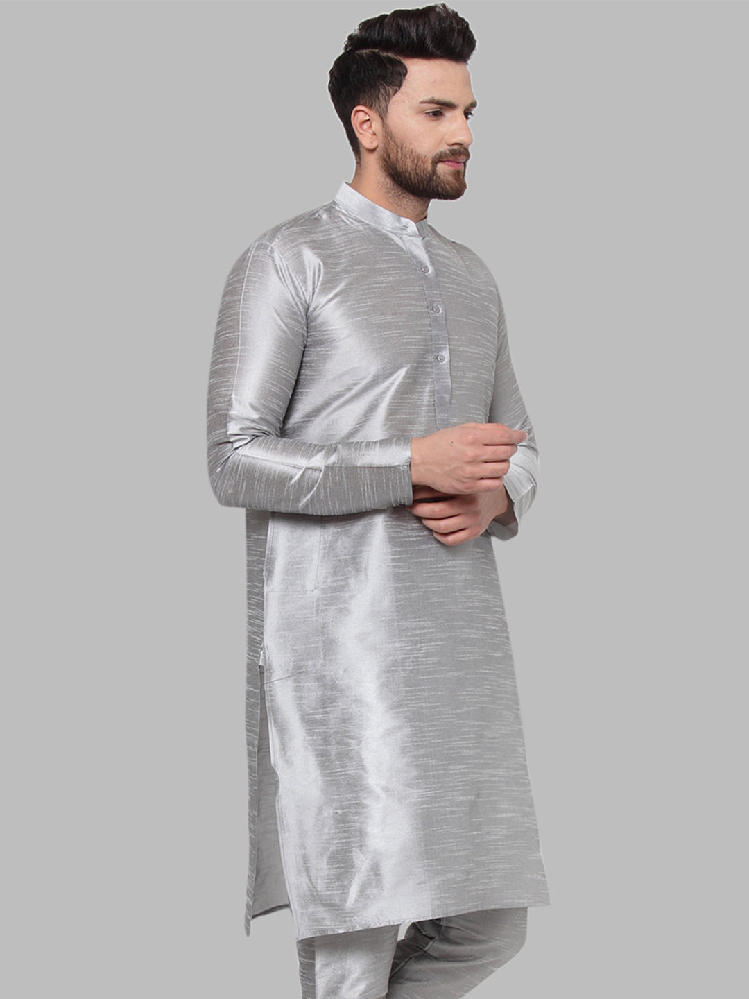 Jompers Men Silver Solid Kurta Only | Grocsy