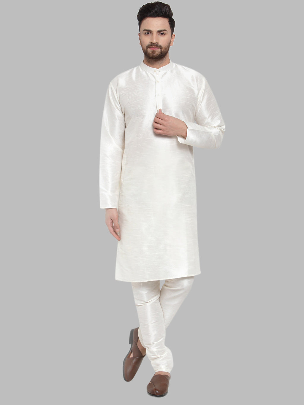 Jompers Men's White Solid Mandarin Collar Kurta Only | Grocsy