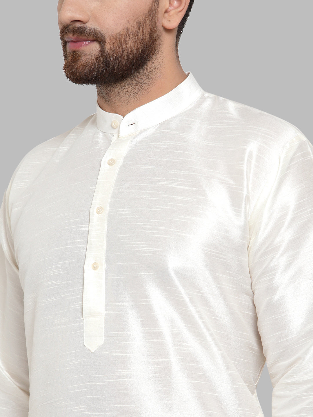 Jompers Men's White Solid Mandarin Collar Kurta Only | Grocsy
