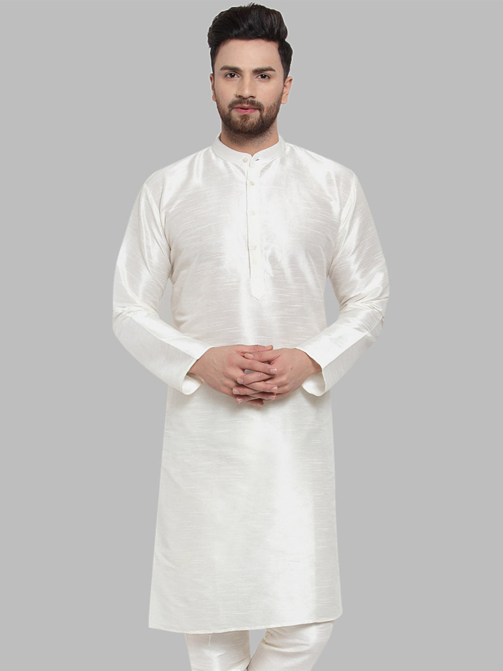 Jompers Men's White Solid Mandarin Collar Kurta Only | Grocsy