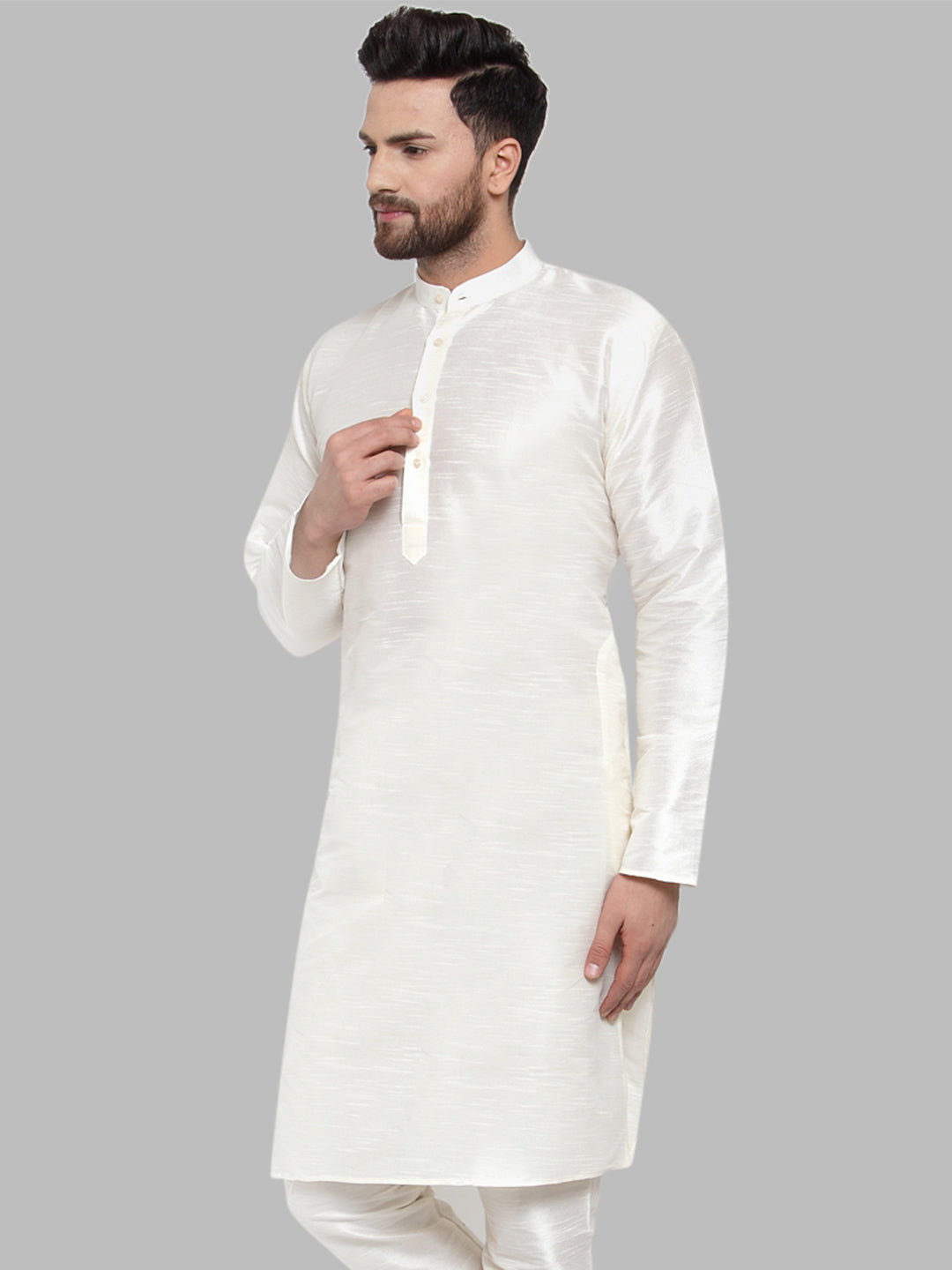 Jompers Men's White Solid Mandarin Collar Kurta Only | Grocsy
