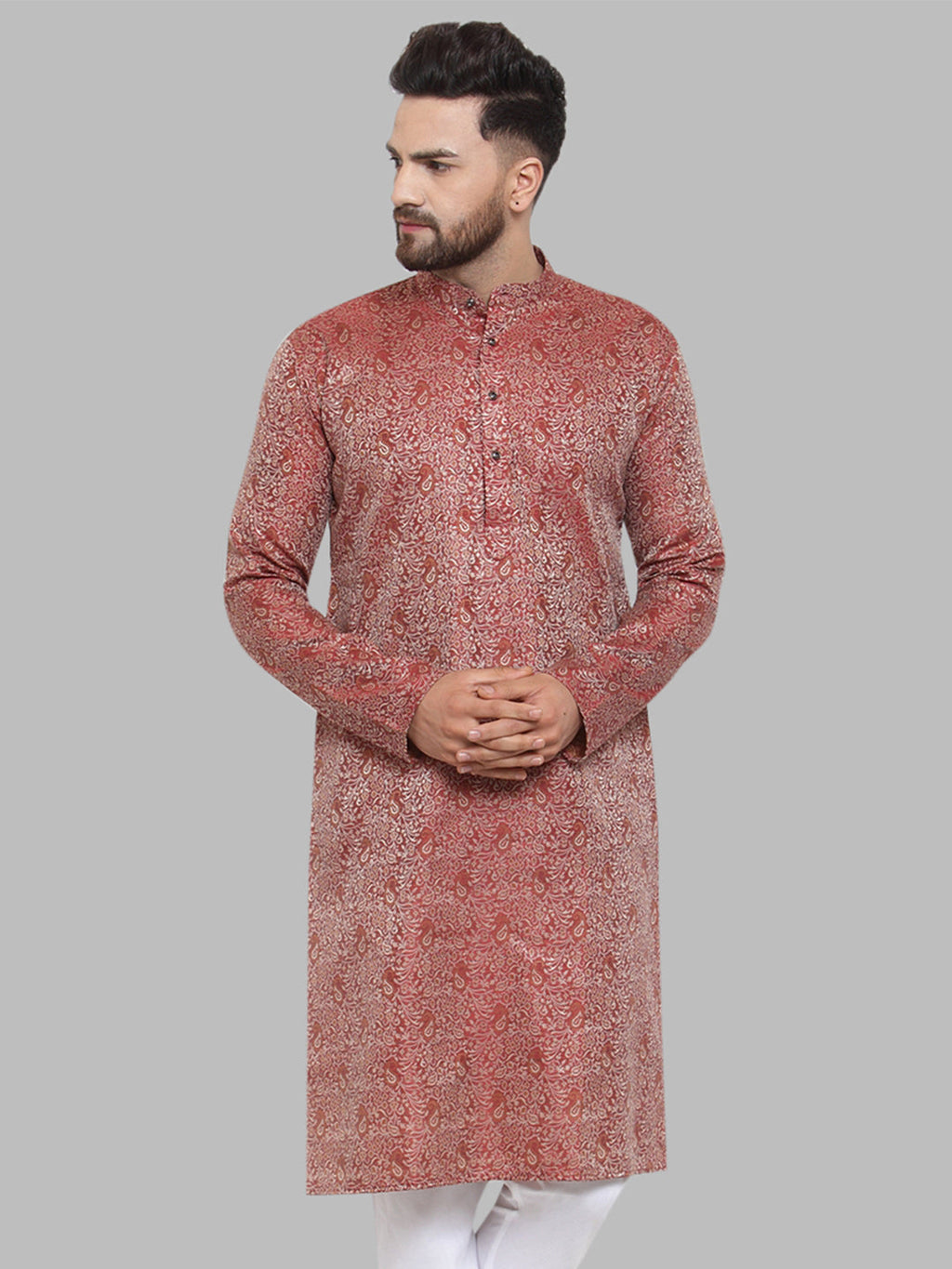 Jompers Men Maroon & White Woven Design Kurta Only | Grocsy