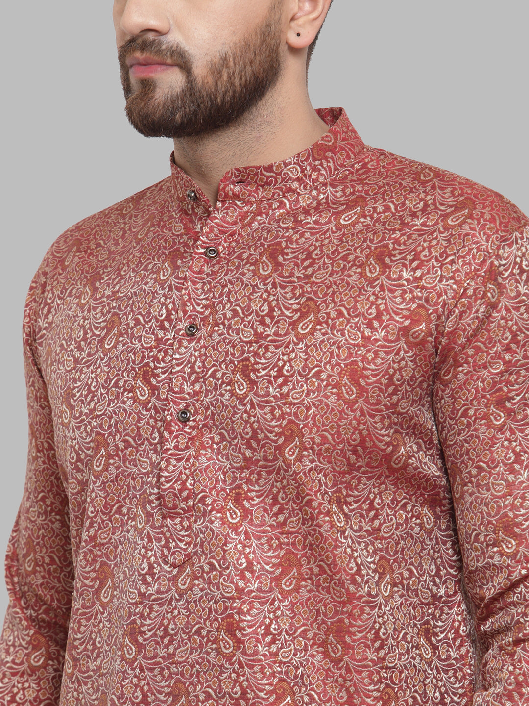 Jompers Men Maroon & White Woven Design Kurta Only | Grocsy