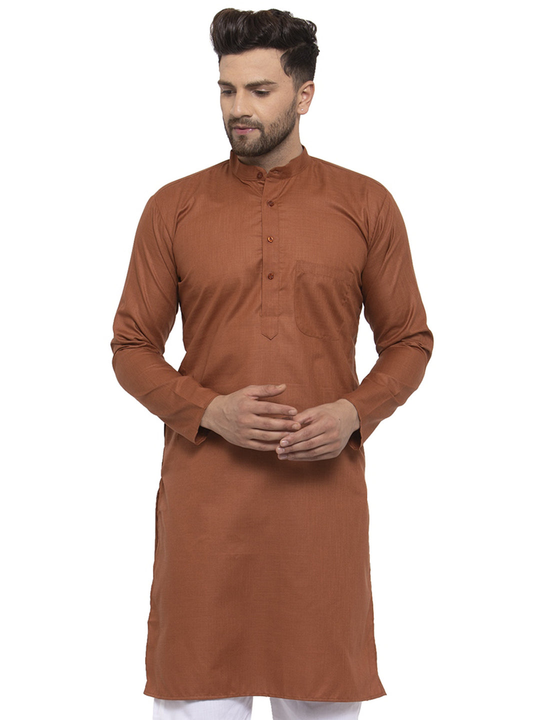 Jompers Men's Brown Cotton Solid Kurta Only | Grocsy